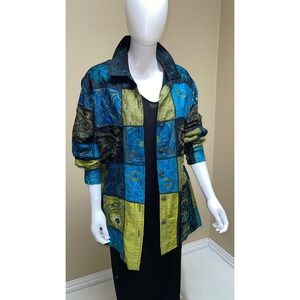 Vintage Laura Ashley Teal Moss Patchwork Embroidered Silk Jacket Whimsy Boho L